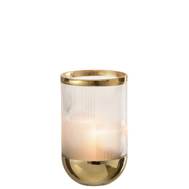 J-line - Vaas Cylinder Motief Glas Transparant/goud Small - 13x13x21.5cm