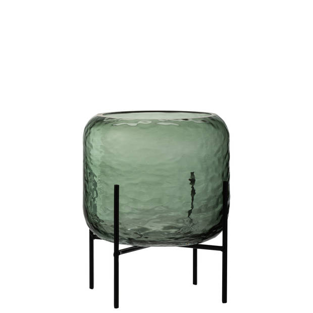 J-line - Vaas Rond Oneffen Glas Groen Small - 20x20x25cm