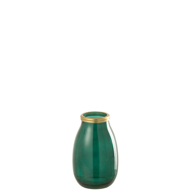 J-line - Vaas Goud Boord Glas Groen Small - 18x18x28cm