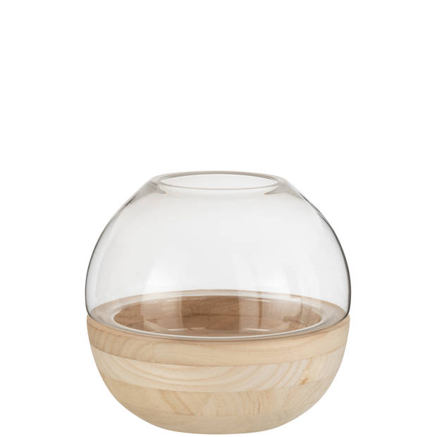 J-line - Vaas Rond Hout/glas Lichtbruin - 25x25x22.5cm