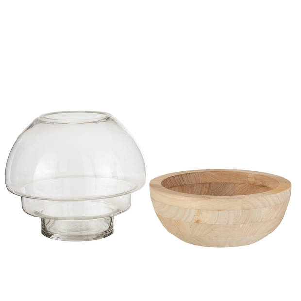 J-line - Vaas Rond Hout/glas Lichtbruin - 25x25x22.5cm