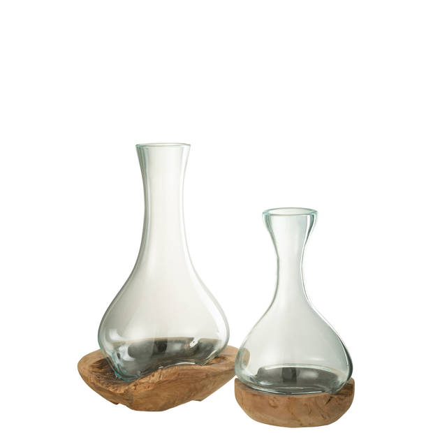 J-line - Vaas Fles Gamal Hout/glas Natuur/transparant Large - 18x18x33.5cm