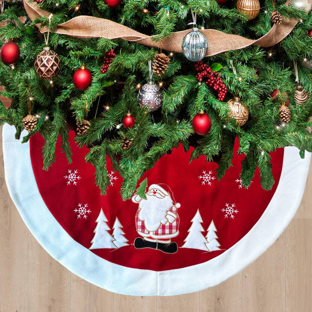 Luxe Ronde kerstboomrok - Kerstboomkleed - 3D Kerstman - Boomdeken - Rood/Wit - 90 x 90 cm