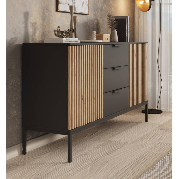 Meubella Dressoir Marbella - Zwart - 150 cm