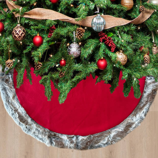 Luxe Ronde kerstboomrok - Kerstboomkleed - Boomdeken - Rood - 90 x 90 cm