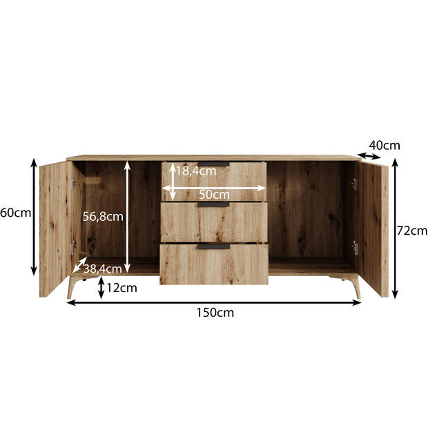 Meubella Dressoir Evy - Eiken - 150 cm