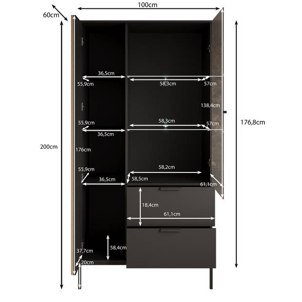 Meubella Vitrinekast Marbella - Zwart - 100 cm