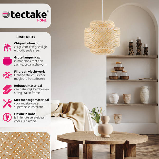 tectake® Hanglamp Bamboe - Boho Lamp - Hanglamp met Stijlvol Licht