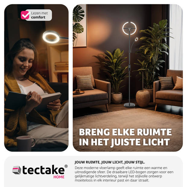 tectake® LED-Vloerlamp - Dimbare Vloerlamp - Vloerlamp met Leeslicht en Afstandsbediening