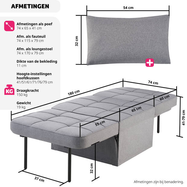 tectake® - Slaapkruk - Slaappoef - 4-in-1, 6-voudig in hoogte verstelbaar - grijs