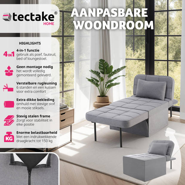 tectake® - Slaapkruk - Slaappoef - 4-in-1, 6-voudig in hoogte verstelbaar - grijs