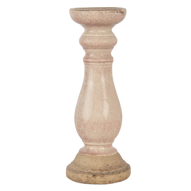 HAES DECO - Kandelaar Ø 14x36 cm Roze Keramiek Rond Kaarsenstandaard Kaarsenhouder