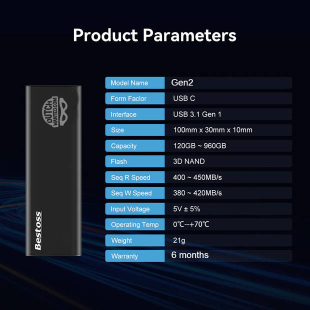 Dutch Wanted Bestoss Gen 2 Draagbare SSD Externe Harde Schijf
