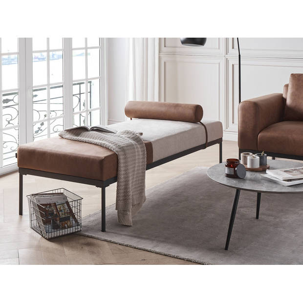 Beliani MALMOS - Chaise longue-Beige-Kunstleer, Kunstlinnen