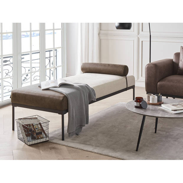 Beliani MALMOS - Chaise longue-Beige-Kunstleer, Kunstlinnen