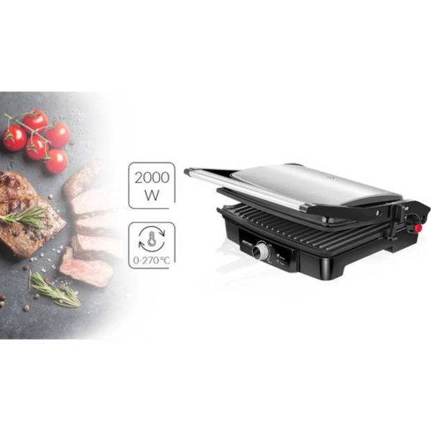 MPM - Tosti Apparaat - Contactgrill - Instelbare Temperatuur - Max. 270°C - 2000W - Zwart/RVS