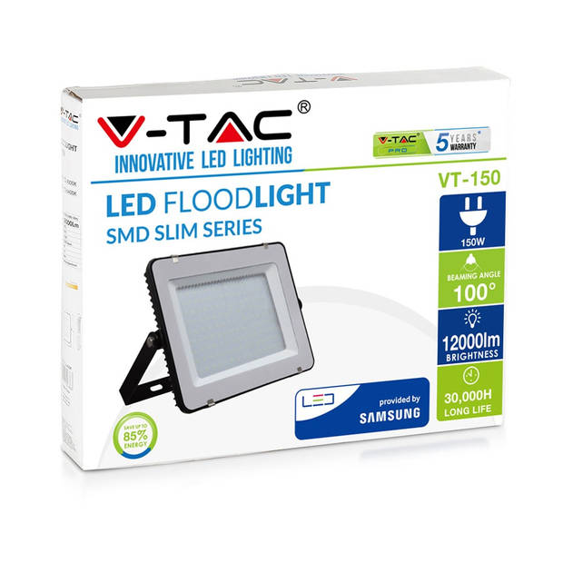 V-TAC VT-150-B Zwarte LED Schijnwerpers - Samsung - IP65 - 150W - 12000 Lumen - 6400K - 5 Jaar