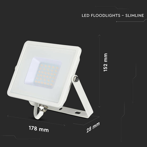 V-TAC VT-30-W Witte LED Schijnwerpers - Samsung - IP65 - 30W - 2400 Lumen - 4000K - 5 Jaar