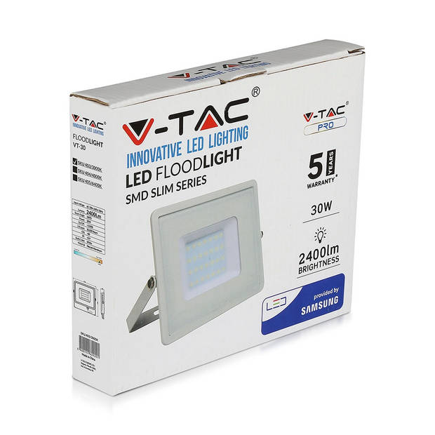 V-TAC VT-30-W Witte LED Schijnwerpers - Samsung - IP65 - 30W - 2400 Lumen - 4000K - 5 Jaar