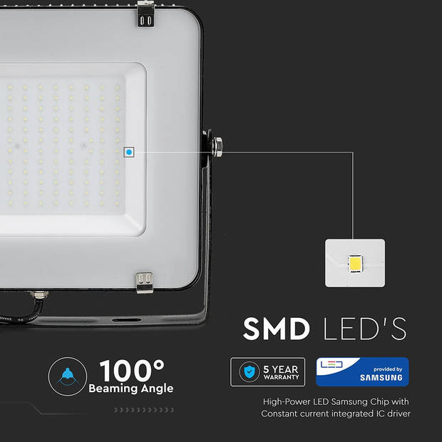 V-TAC VT-150-B Zwarte LED Schijnwerpers - Samsung - IP65 - 150W - 12000 Lumen - 6400K - 5 Jaar