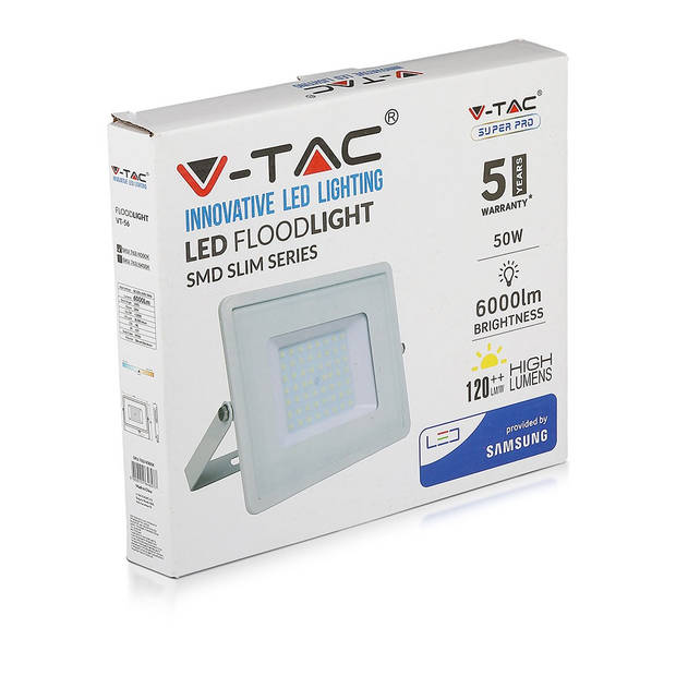 V-TAC VT-56-W Witte LED Schijnwerpers - Samsung - 120lm/w - IP65 - 50W - 6000 Lumen - 4000K - 5 Jaar