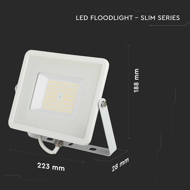 V-TAC VT-56-W Witte LED Schijnwerpers - Samsung - 120lm/w - IP65 - 50W - 6000 Lumen - 4000K - 5 Jaar