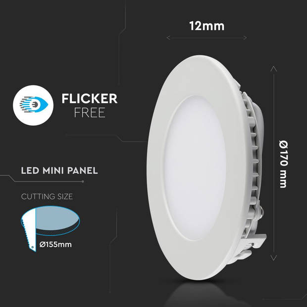 V-TAC VT-1207RD Ronde LED Minipanelen - Premium Serie - IP20 - Wit - 12W - 1000 Lumen - 3000K