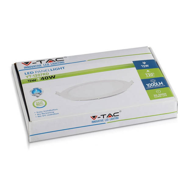 V-TAC VT-1207RD Ronde LED Minipanelen - Premium Serie - IP20 - Wit - 12W - 1000 Lumen - 3000K