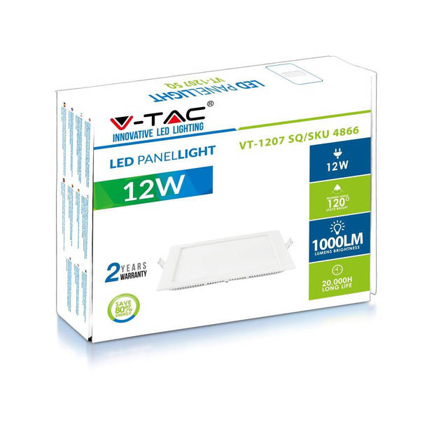 V-TAC VT-1207SQ Vierkante LED Minipanelen - Premium Serie - IP20 - Wit - 12W - 1000 Lumen - 3000K