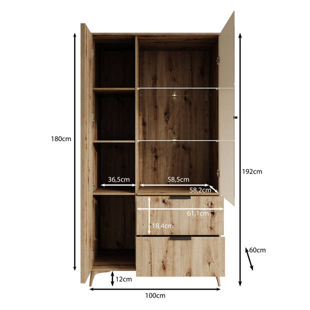 Meubella Vitrinekast Evy - Eiken - 100 cm