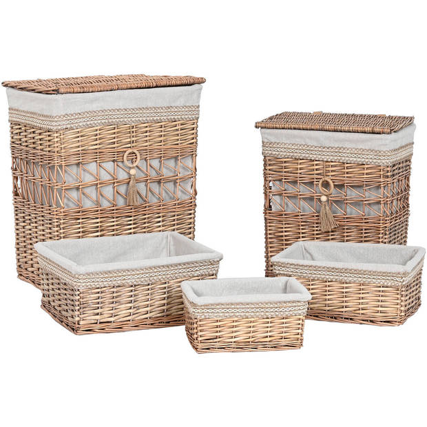 Wasmand Home ESPRIT Beige Natuurlijk vlechtwerk Shabby Chic 47 x 35 x 55 cm 5 Onderdelen