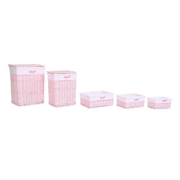 Mandenset DKD Home Decor Roze Polyester Kinderen vlechtwerk (44 x 34 x 56 cm)