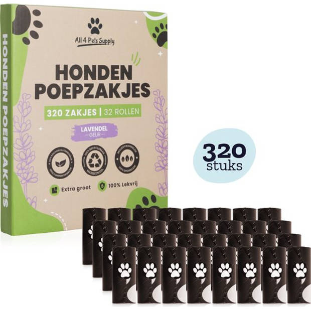 All 4 Pets Supply Hondenpoepzakjes Afbreekbaar - 320 stuks Lavendel geur - Poepzakjes hond & 100% Biologisch Afbreekbaar