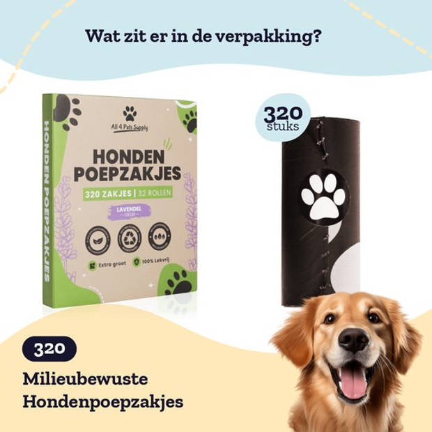 All 4 Pets Supply Hondenpoepzakjes Afbreekbaar - 320 stuks Lavendel geur - Poepzakjes hond & 100% Biologisch Afbreekbaar