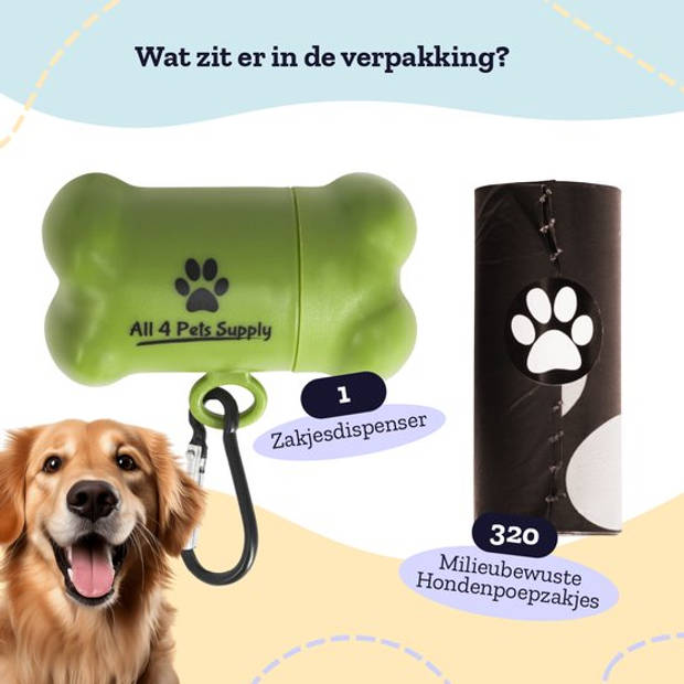 All 4 Pets Supply Hondenpoepzakjes inclusief houder - 320 stuks - Lavendel geur - 100% Biologisch Afbreekbaar