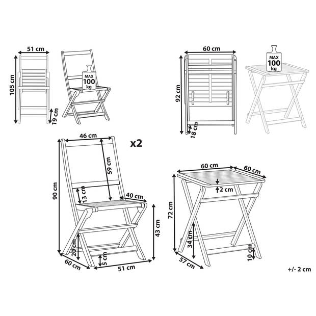 Beliani PARAGGI - Bistroset-Lichte houtkleur-FSC® gecertificeerd acaciahout