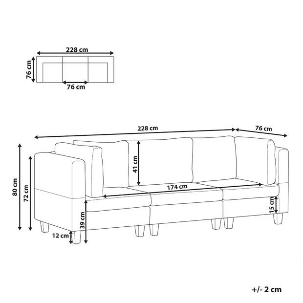 Beliani UNSTAD - Driezitsbank-Grijs-Polyester