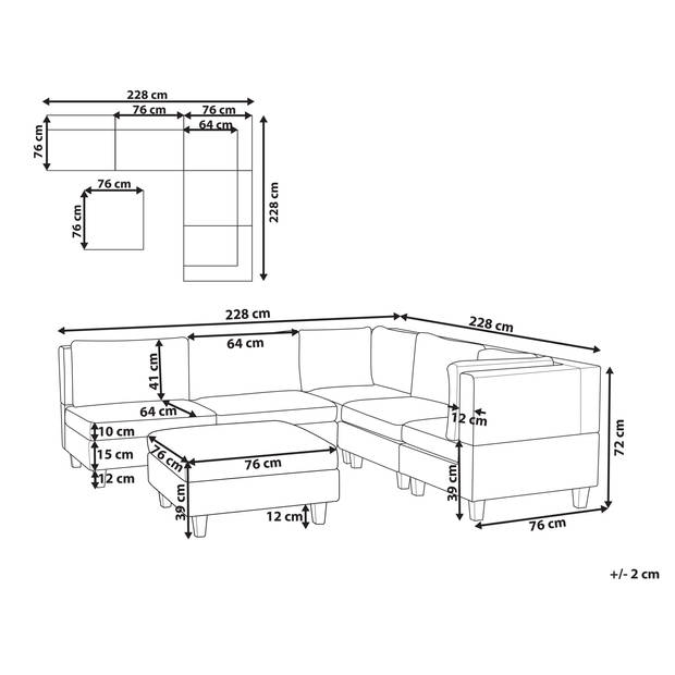 Beliani UNSTAD - Modulaire Sofa-Grijs-Polyester