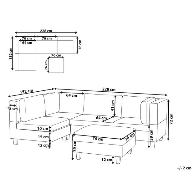 Beliani UNSTAD - Modulaire Sofa-Blauw-Polyester