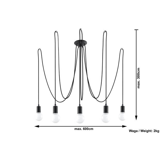 Sollux Hanglamp Edison 5 lichts E27 zwart