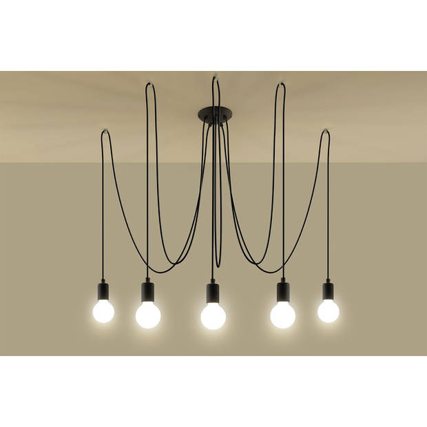 Sollux Hanglamp Edison 5 lichts E27 zwart