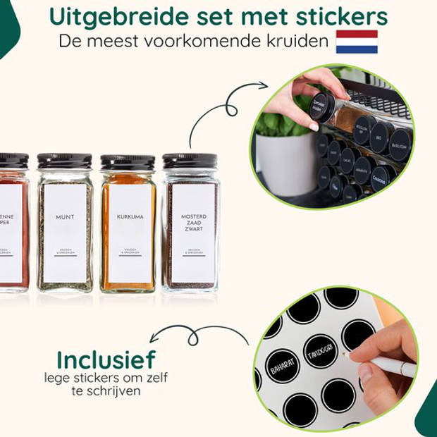 Kruidenpotjes met stickers - 36 stuks - Vierkant - Kruidenstrooiers - Zwart