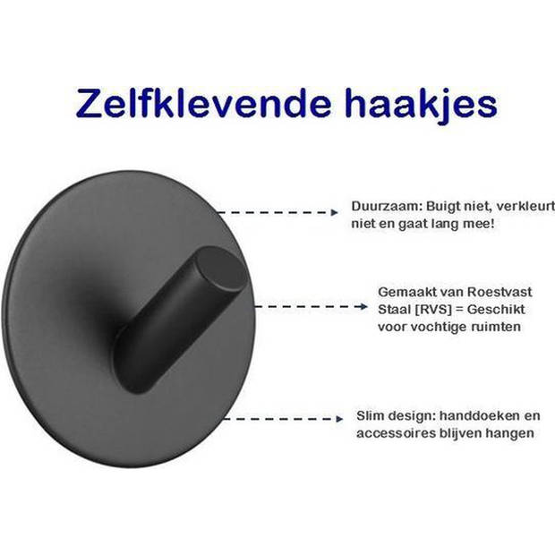 Handdoekhaakjes zelfklevend - Zwart - Haakjes Handdoek 2st - Badkamer & Keuken