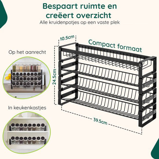 Kruidenrek met Kruidenpotjes - 24x - Staand - Zwart - Kruiden organiser - Kruiden Labels