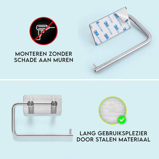 WC rolhouder Zonder Boren - Zelfklevend - RVS Toiletrolhouder Zilver