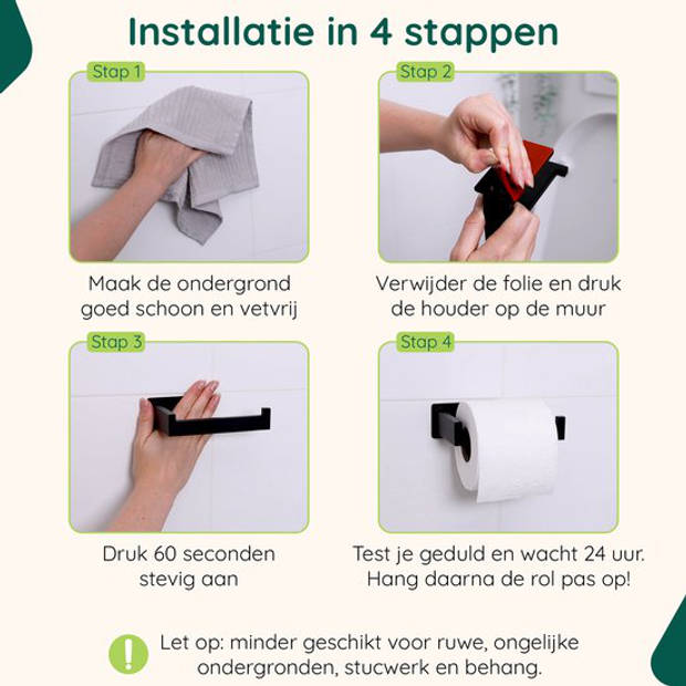 Toiletrolhouder Zonder Boren - Zwart - WC Rolhouder Zelfklevend