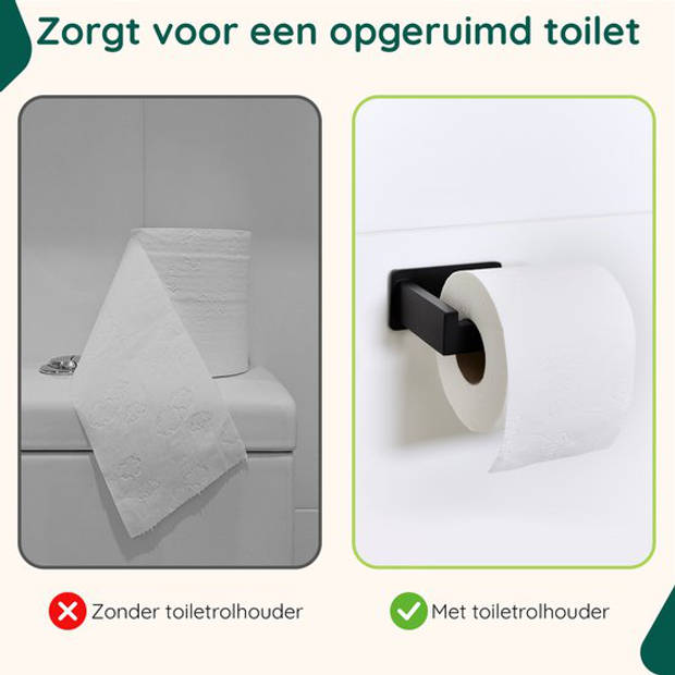 Toiletrolhouder Zonder Boren - Zwart - WC Rolhouder Zelfklevend