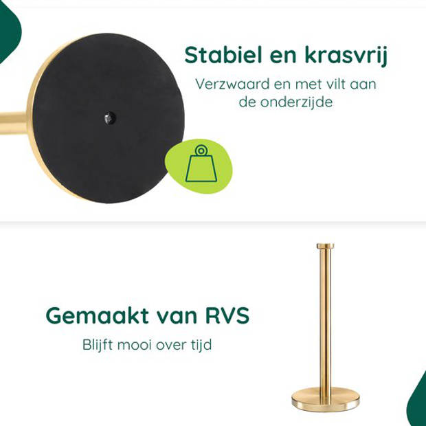 Reserverolhouder Goud - WC Rolhouder Staand - Toiletbutler - Toiletrolhouder Vrijstaand zonder Boren