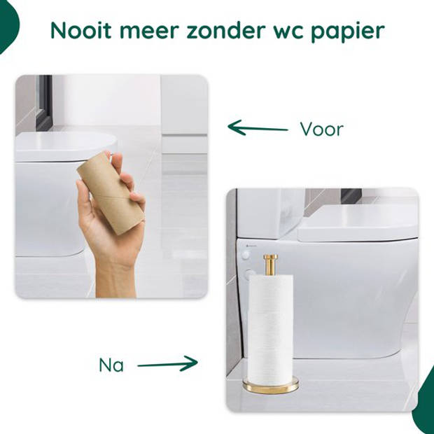 Reserverolhouder Goud - WC Rolhouder Staand - Toiletbutler - Toiletrolhouder Vrijstaand zonder Boren