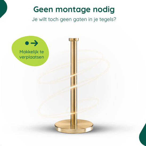 Reserverolhouder Goud - WC Rolhouder Staand - Toiletbutler - Toiletrolhouder Vrijstaand zonder Boren